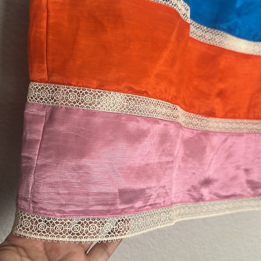 J Crew Crochet Satin Ribbon Skirt In Colorblock Linen Blend Womens Size 16 - Picture 3 of 10